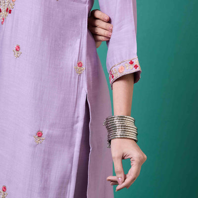 Lavender Handwork Embroidered Viscose Straight Salwar Suit