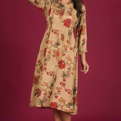 Chikoo Floral Printed Muslin A-Line Dress