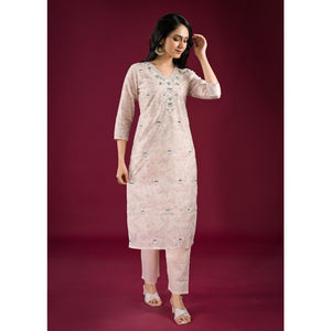 Linen White Floral Embroidered Chanderi Silk Salwar Suit