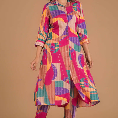 Multicolor Abstract Printed Muslin Co-Ord Set
