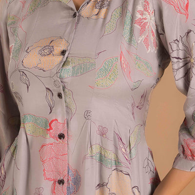 Light Purple Floral Printed Muslin A-Line Dress
