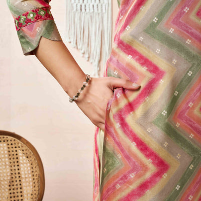 Dark Peach Embroidery With Printed Muslin straight Salwar Suit