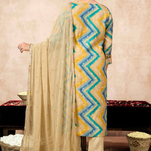 Morpich Embroidery With Printed Muslin Straight Salwar Suit