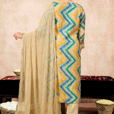 Morpich Embroidery With Printed Muslin Straight Salwar Suit