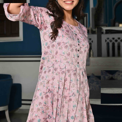 Light Purple Floral Foil Printed Rayon A-Line Top