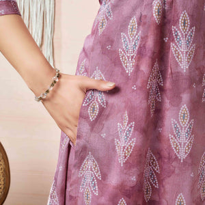Mauve Floral Foil Printed Cambric Cotton Kurti Palazzo Set