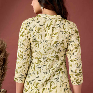 Cream & Olive Floral Printed Rayon Top
