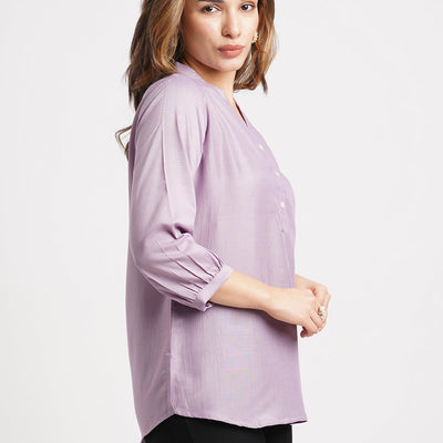 Lavender Solid Poly Chinon Straight Top