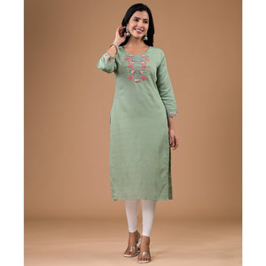 Mint Green Yoke Embroidered Viscose Straight Kurti