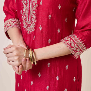 Dark Pink Embroidered Vichitra Silk Salwar Suit