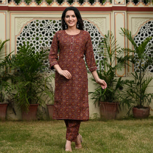 Maroon Printed Rayon Suit