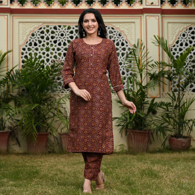 Maroon Printed Rayon Suit