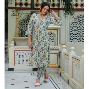 Cream Foil Printed Rayon Suit