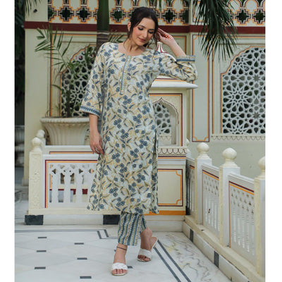 Cream Foil Printed Rayon Suit