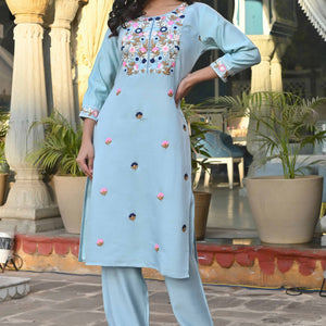 Grey Sequins Embroidered Viscose Salwar Suit