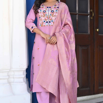 Lavender Sequins Embroidered Viscose Salwar Suit