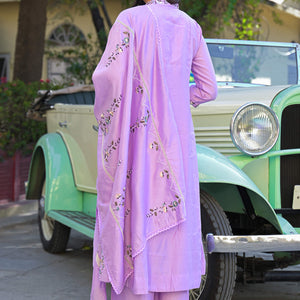 Light Purple Floral Embroidered Chanderi A-Line Salwar Suit