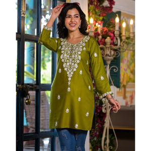 green-embroidered-rayon-straight-top