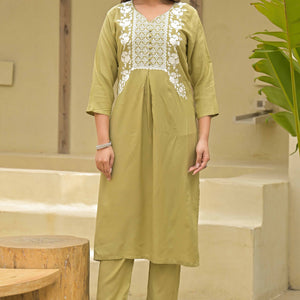Light Chikoo Floral Embroidered Rayon Salwar Suit