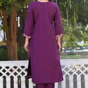 Dark Purple Floral Hand Work Viscose Straight Salwar Suit