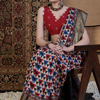 Multicolor Geometric Printed Viscose Saree
