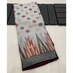 Grey Woven Art Silk Saree With Tassels