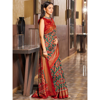 green-red-patola-printed-viscose-saree-with-zari-border