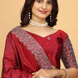 Maroon Swarovski Work Paper Silk Saree With Embroidery Zari Border