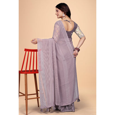 Mauve Zari Striped Woven Georgette Saree