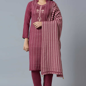 Maroon Woven Woolen Straight Salwar Suit