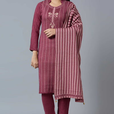 Maroon Woven Woolen Straight Salwar Suit