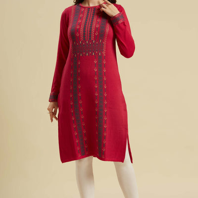 Dark Pink Woolen Straight Kurti