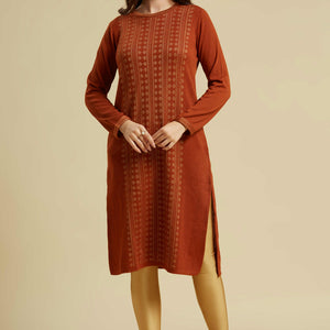 Dark Rust Woolen Straight Kurti