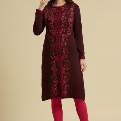 Dark Mauve Woolen Straight Kurti