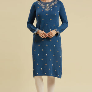 Blue Woolen Straight Kurti