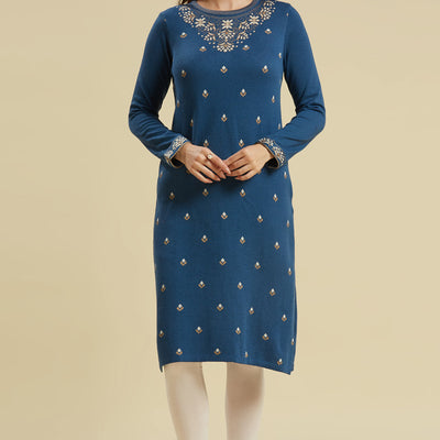 Blue Woolen Straight Kurti