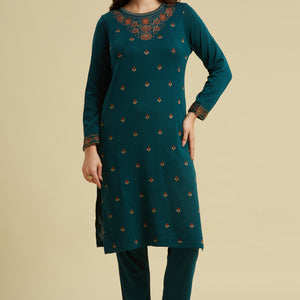 Dark Teal Woolen Straight Kurti
