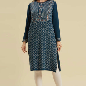 Dark Blue Woolen Straight Kurti
