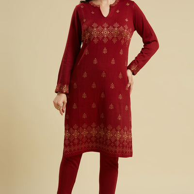 Maroon Woolen Straight Kurti