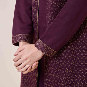 Dark Mauve Floral Woolen Top Bottom Set