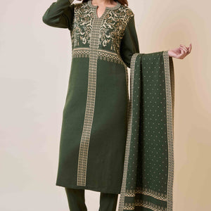 Mehandi Green Floral Woolen Salwar Suit