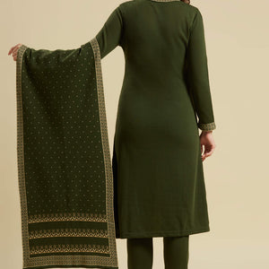 Mehandi Green Floral Woolen Salwar Suit