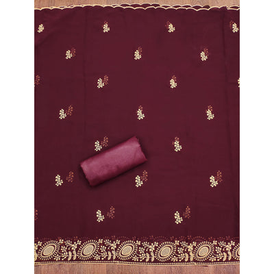 Maroon Floral Embroidered Georgette Dress Material