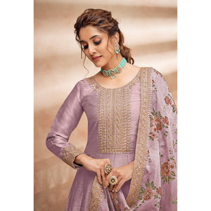 Mauve Embroidered Art Silk Semi Stitched Anarkali Suit