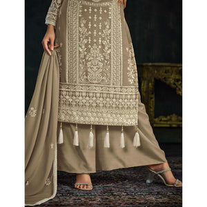 Brown Floral Embroidered Georgette Semi Stitched Palazzo Suit