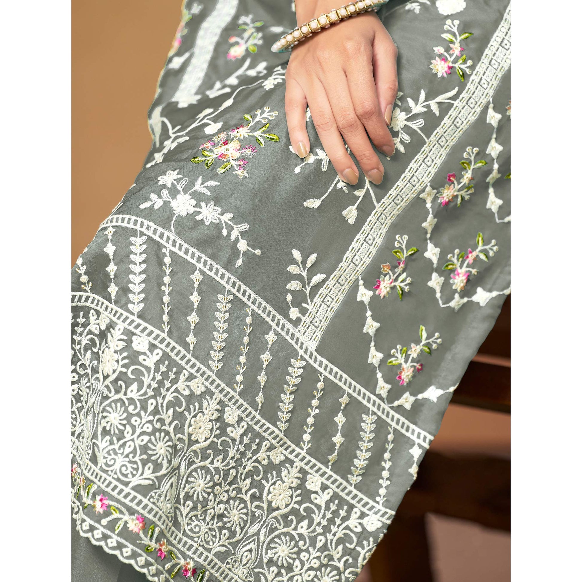 grey-floral-embroidered-organza-semi-stitched-dress-material
