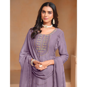 Lavender Floral Embroidered Organza Semi Stitched Salwar Suit