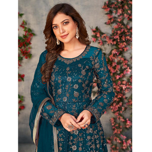 Morpich Embroidered Net Semi Stitched Anarkali Style Suit