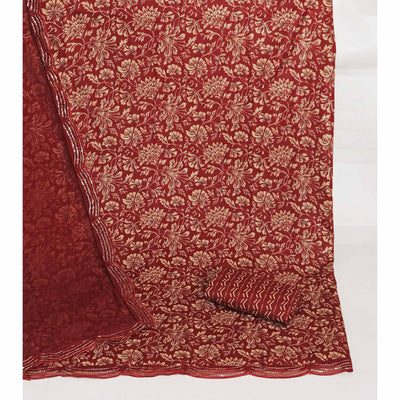 Maroon Floral Foil Printed Cotton Blend Dress Material