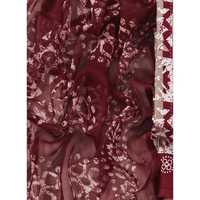 Maroon & Brown Geometric Printed Crepe Dress Material